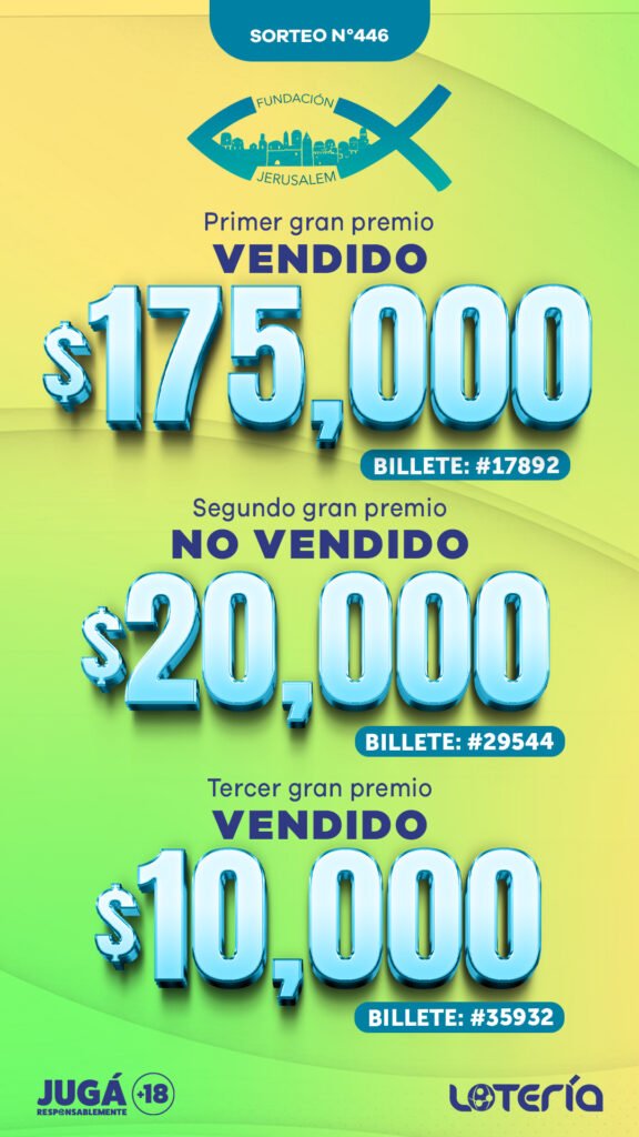 La Lotería Nacional dedica su Sorteo N.º 446 a la labor de Fundación Jerusalem 2 RESUMEN DE SORTEO 446