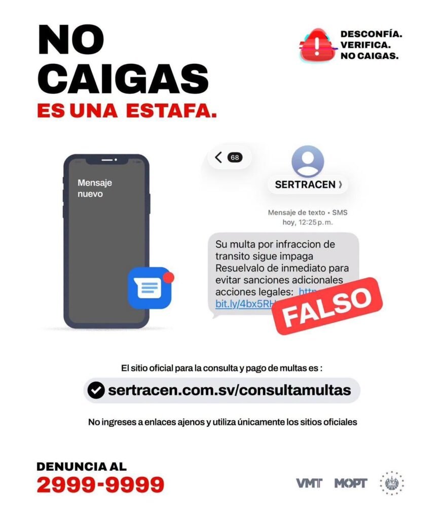 El Viceministerio de Transporte alerta sobre mensajes de texto falsos que notifican supuestas multas de tránsito 1 FDGFD